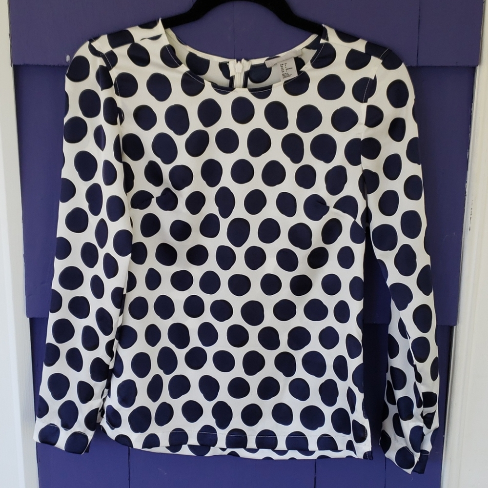 H & M long sleeve polka dot blouse zipper back